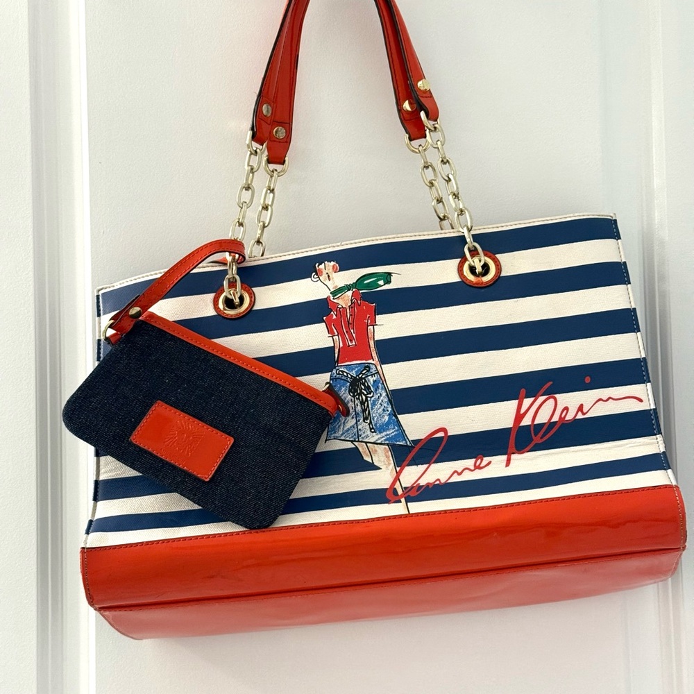 Anne Klein Red and Blue Nautical Tote